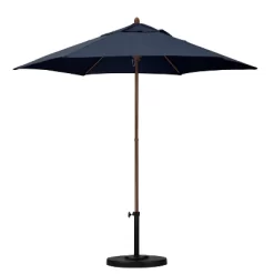 9' X 9' Round Wood Grain Steel Patio Umbrella Navy Blue - Astella