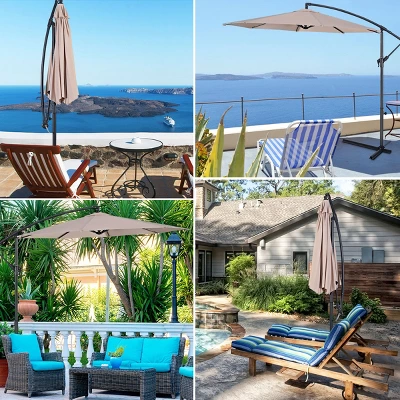 Costway 10' Hanging Umbrella Patio Sun Shade Offset Outdoor Market W/t Cross Base Beige 6 Costway 10' Hanging Umbrella Patio Sun Shade Offset Outdoor Market W/t Cross Base Beige - Image 4