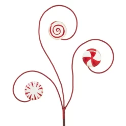 Round Top Collection Three Peppermint Stake - 1 Yard Stake 31.75 Inches - Candy Canes Yard Christmas - 21011 - Metal - Red