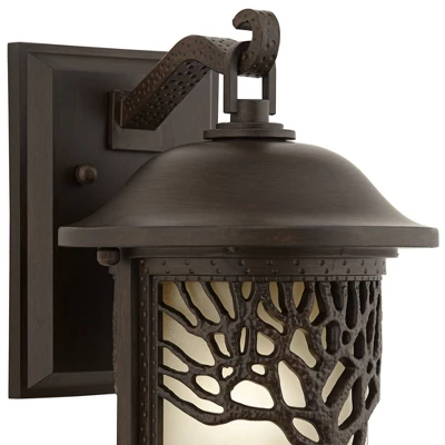 John Timberland Mission Outdoor Wall Light Fixture Bronze Tree Motif 12 1/4" Amber Glass Lantern For Exterior House Porch Patio 4 John Timberland Mission Outdoor Wall Light Fixture Bronze Tree Motif 12 1/4" Amber Glass Lantern For Exterior House Porch Patio - Image 2