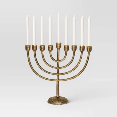 Cast Aluminum Menorah Antique Gold - Threshold™ 4 Cast Aluminum Menorah Antique Gold - Threshold™ - Image 2