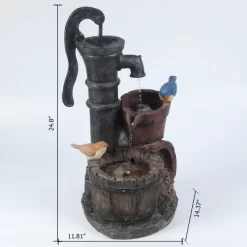 LuxenHome Resin Farmhouse Barrel And Water Pump Outdoor Fountain -Outdoor Decoration Store GUEST 053d2430 efcd 45f4 9343 037faba49154