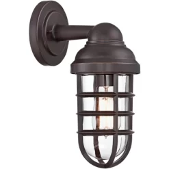John Timberland Marlowe Industrial Outdoor Wall Light Fixtures Set Of 2 Bronze Metal Cage 13 1/4" Clear Glass For Post Exterior Barn Deck House Porch -Outdoor Decoration Store GUEST 05b03388 26e2 4981 a59f 0e827283a3a7