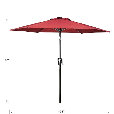 SUGIFT 9' Round Patio Umbrella Market Umbrella With Push Button Tilt-Red 5 SUGIFT 9' Round Patio Umbrella Market Umbrella With Push Button Tilt-Red - Image 3