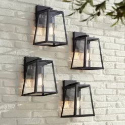 John Timberland Arrington Modern Outdoor Wall Lights Fixtures Set Of 4 Mystic Black 13" Clear Glass For Post Exterior Barn Deck House Porch Yard Patio