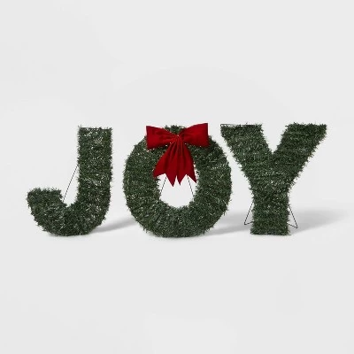 19" Greenery 'Joy' LED Christmas Novelty Sculpture Light With Red Bow - Wondershop™ 4 19" Greenery 'Joy' LED Christmas Novelty Sculpture Light With Red Bow - Wondershop™ - Image 2