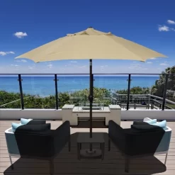 9' X 9' Aluminum Market Patio Umbrella With Crank Lift And Push Button Tilt Antique Beige - Astella -Outdoor Decoration Store GUEST 095f4e0a a17e 4dd0 87d7 3f46e1efe95a