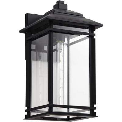 John Timberland North House Mission Outdoor Wall Light Fixture Matte Black Metal 19" Clear Glass For Post Exterior Barn Deck House Porch Yard Patio 5 John Timberland North House Mission Outdoor Wall Light Fixture Matte Black Metal 19" Clear Glass For Post Exterior Barn Deck House Porch Yard Patio - Image 3