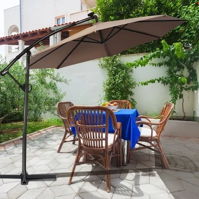 Costway 10FT Patio Offset Umbrella Solar LED 360degrees Rotation Brown 4 Costway 10FT Patio Offset Umbrella Solar LED 360degrees Rotation Brown - Image 2