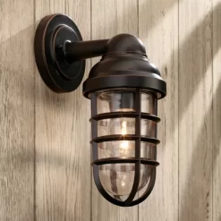 John Timberland Marlowe Industrial Outdoor Wall Light Fixtures Set Of 2 Bronze Metal Cage 13 1/4" Clear Glass For Post Exterior Barn Deck House Porch -Outdoor Decoration Store GUEST 0a055b5c 67cb 4e67 9c89 600d21e0b15e