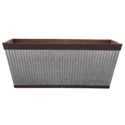 Southern Patio 24 Inch Westlake Outdoor Rectangular Deck Rail Textured Resin Garden Flower Herb Planter W/ Sun Protectors, Rustic Galvanized