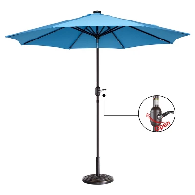 9-Foot Patio Umbrella - Deck Shade With Solar Powered LED Lights, Push Button Tilt, And Fade Resistant, UV Protection Canopy By Villacera (Blue) 3 9-Foot Patio Umbrella - Deck Shade With Solar Powered LED Lights, Push Button Tilt, And Fade Resistant, UV Protection Canopy By Villacera (Blue)