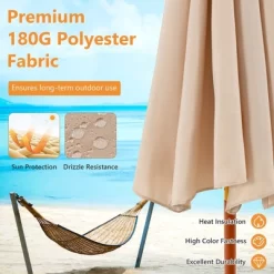 Costway 9.5 FT Patio Rope Pulley Wooden Umbrella Market W/Fiberglass Ribs Outdoor Beige -Outdoor Decoration Store GUEST 0c70073c 14a5 4c8f 833b b8a02c3b8d21