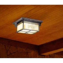 Franklin Iron Works Mission Flush Mount Outdoor Ceiling Light Fixture Walnut Bronze 15" Frosted Cream Glass Damp Rated For Exterior House -Outdoor Decoration Store GUEST 1373a1c4 8d3b 4dbd a447 c6fa9ca0a8f3