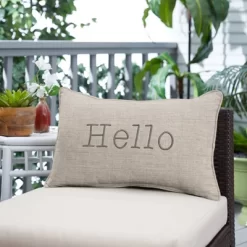 Indoor/Outdoor Hello Embroidered Lumbar Throw Pillow - Sorra Home -Outdoor Decoration Store GUEST 140a9858 27ed 48c7 bc9f 0afea4b954db