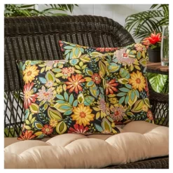 Set Of 2 Jungle Floral Outdoor Square Throw Pillows - Kensington Garden
