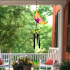 Northlight 19" Orange Metal Butterfly Outdoor Garden Windchime