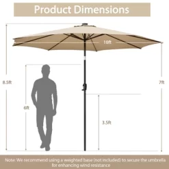 Costway 10 FT 112 LED Solar-Lighted Patio Table Market Umbrella Crank Tilt Outdoor Beige/Coffee/Navy/Wine