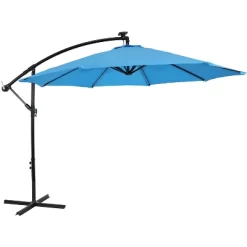 Sunnydaze Decor Sunnydaze Outdoor Steel Cantilever Offset Patio Umbrella With Solar LED Lights, Air Vent, Crank, And Base - 9' -Outdoor Decoration Store GUEST 1642f98e fb3d 41f5 a8e5 fe7b44676ae0