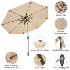 Costway 10' Solar LED Lighted Patio Market Umbrella Shade Tilt Adjustment Crank TanBeige -Outdoor Decoration Store GUEST 16b01482 4fa5 4ede 9e2f 776fad47d421