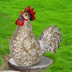 9.84" Resin Rooster Garden Statue White/Gold/Red - Exhart