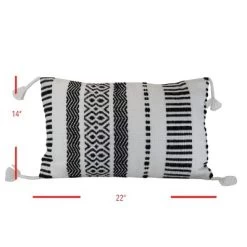 Black Striped Hand Woven 14x22" Outdoor Decorative Throw Pillow With Hand Tied Tassels - Foreside Home & Garden -Outdoor Decoration Store GUEST 17f2940a fe81 4b45 946d 0d8cde7f739c