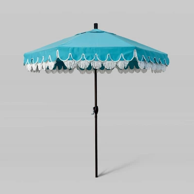 7.5' Sunbrella Scallop Base Fringe Market Patio Umbrella With Push Button Tilt - Bronze Pole - California Umbrella 6 7.5' Sunbrella Scallop Base Fringe Market Patio Umbrella With Push Button Tilt - Bronze Pole - California Umbrella - Image 4