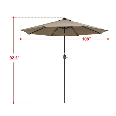 9' X 9' Solar LED Patio Umbrella With Tilt Adjustment And Crank Lift Brown - Wellfor 14 9' X 9' Solar LED Patio Umbrella With Tilt Adjustment And Crank Lift Brown - Wellfor - Image 12