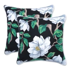 Set Of 2 Magnolia Outdoor/Indoor Throw Pillows Black - Pillow Perfect -Outdoor Decoration Store GUEST 1ce53d09 5396 48e5 8da4 9cd8d9f2fe7e