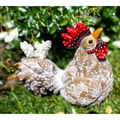 9.84" Resin Rooster Garden Statue White/Gold/Red - Exhart -Outdoor Decoration Store GUEST 1cf6f0a5 ba1e 41c1 9eea 482cda8386df