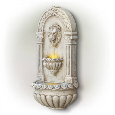 32" Resin Classical Walled Fountain With Lion Head And LED Lights Off-White - Alpine Corporation 4 32" Resin Classical Walled Fountain With Lion Head And LED Lights Off-White - Alpine Corporation - Image 2