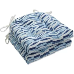 Set Of 2 Outdoor/Indoor Deluxe Tufted Chair Pads Nevis Waves - Pillow Perfec -Outdoor Decoration Store GUEST 1f239dac 50b3 43a1 997f 8980e448f3eb