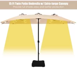 Costway 15Ft Patio Double-Sided Solar LED Market Umbrella Crank Base BeigeTanOrangeBurgundy -Outdoor Decoration Store GUEST 1f47503b 5f97 4ab7 b832 3d9c4a172b2e