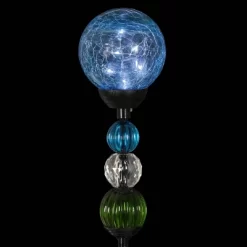 29.5" Crackle Glass Solar Ball And Beaded Stake Blue - Exhart 15 29.5" Crackle Glass Solar Ball And Beaded Stake Blue - Exhart -Outdoor Decoration Store GUEST 20d43da2 f053 42bf a330 9484d41b1055