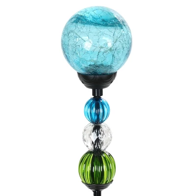 29.5" Crackle Glass Solar Ball And Beaded Stake Blue - Exhart 8 29.5" Crackle Glass Solar Ball And Beaded Stake Blue - Exhart - Image 6