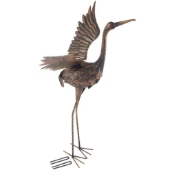 Flying Crane Garden Statue - Lawn Ornament - Handcrafted Bird Decor - Easy To Assemble Metal Yard Art With Stakes Included By Pure Garden