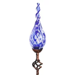 36" Pearlized Glass Solar Flame Stake Blue - Exhart -Outdoor Decoration Store GUEST 25e482d5 d6ad 4126 a03d 745a7ab6f682