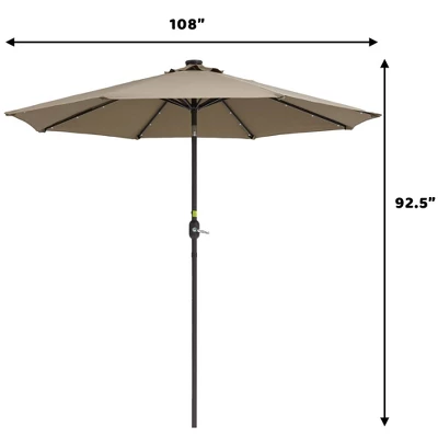 9' X 9' Solar LED Patio Umbrella With Tilt Adjustment And Crank Lift Brown - Wellfor 13 9' X 9' Solar LED Patio Umbrella With Tilt Adjustment And Crank Lift Brown - Wellfor - Image 11