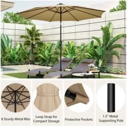 Costway 10 FT 112 LED Solar-Lighted Patio Table Market Umbrella Crank Tilt Outdoor Beige/Coffee/Navy/Wine -Outdoor Decoration Store GUEST 2d8e8009 8c78 4535 9f01 421ad214c171