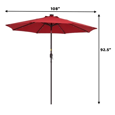 9' X 9' Solar LED Patio Umbrella With Tilt Adjustment And Crank Lift Red - Wellfor 13 9' X 9' Solar LED Patio Umbrella With Tilt Adjustment And Crank Lift Red - Wellfor - Image 11