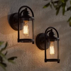 John Timberland Rustic Farmhouse Outdoor Wall Light Fixtures Set Of 2 Black 10 1/4" Clear Glass For Exterior Barn Deck House Porch Yard Patio Outside -Outdoor Decoration Store GUEST 33c1594c c33f 4ad8 bcb3 6f9435a8a0c3