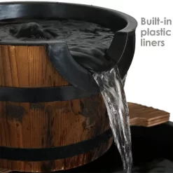 Sunnydaze Decor Sunnydaze 30"H Electric Wood Rustic Farmhouse Style 3-Tier Barrel Outdoor Water Fountain -Outdoor Decoration Store GUEST 347c2647 9d30 4e92 ace0 cd593b842647
