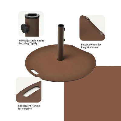 Costway Patio 50LBS Umbrella Base Market Umbrella Stand Wheels Handle Brown 10 Costway Patio 50LBS Umbrella Base Market Umbrella Stand Wheels Handle Brown - Image 8