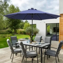 9' X 9' Solar LED Patio Umbrella With Tilt Adjustment And Crank Lift Navy - Wellfor -Outdoor Decoration Store GUEST 3762f1ed 8aac 4464 8bd8 67396bb35acd