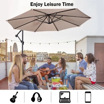 Costway 10' Hanging Umbrella Patio Sun Shade Offset Outdoor Market W/t Cross Base Beige 9 Costway 10' Hanging Umbrella Patio Sun Shade Offset Outdoor Market W/t Cross Base Beige - Image 7