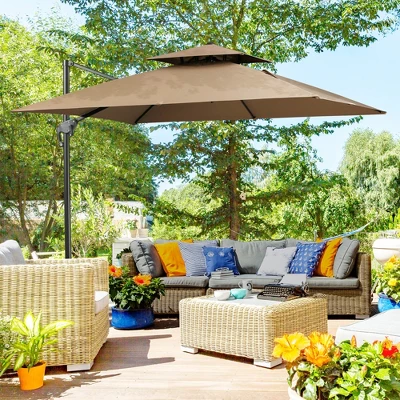 Outsunny 10' X 10' Patio Umbrella Outdoor Cantilever Offset Umbrella Aluminum Square Umbrella With 360° Rotation, 5 Adjustable Tilt Angles And Umbrella Cover (Weights Are Not Included) 3 Outsunny 10' X 10' Patio Umbrella Outdoor Cantilever Offset Umbrella Aluminum Square Umbrella With 360° Rotation, 5 Adjustable Tilt Angles And Umbrella Cover (Weights Are Not Included)