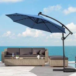 Costway 10FT Patio Offset Umbrella Solar Powered LED 360Degree Rotation Aluminum Blue -Outdoor Decoration Store GUEST 3a846b57 c459 4980 9469 d707e1164eaf