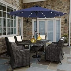 9' X 9' Solar LED Patio Umbrella With Tilt Adjustment And Crank Lift Navy - Wellfor -Outdoor Decoration Store GUEST 3ae83718 2821 4f0e 8a52 d332e23daf8a