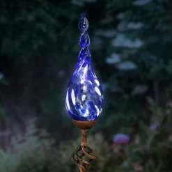 36" Pearlized Glass Solar Flame Stake Blue - Exhart -Outdoor Decoration Store GUEST 3c14e761 2ffb 4276 b664 83dd2f736ee3