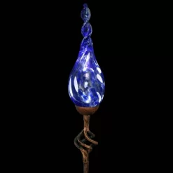 36" Pearlized Glass Solar Flame Stake Blue - Exhart -Outdoor Decoration Store GUEST 4123ff91 ea23 472d a51e 4851623ac5f3
